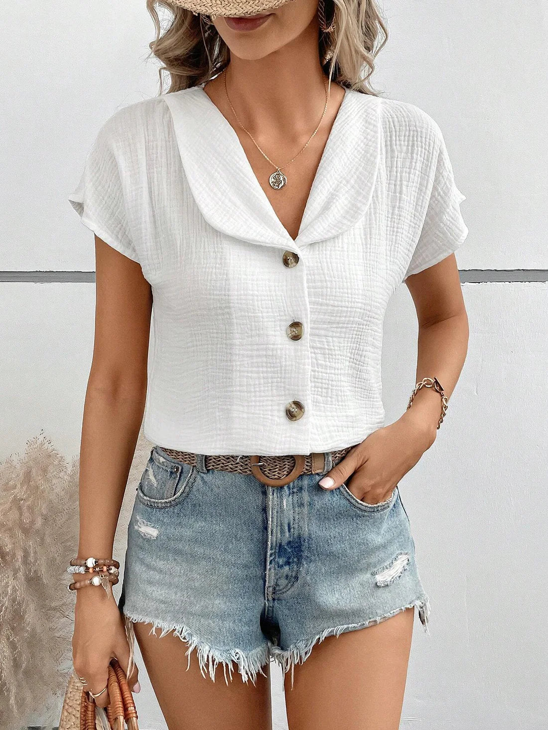 Blusa de manga corta con botones | Jade
