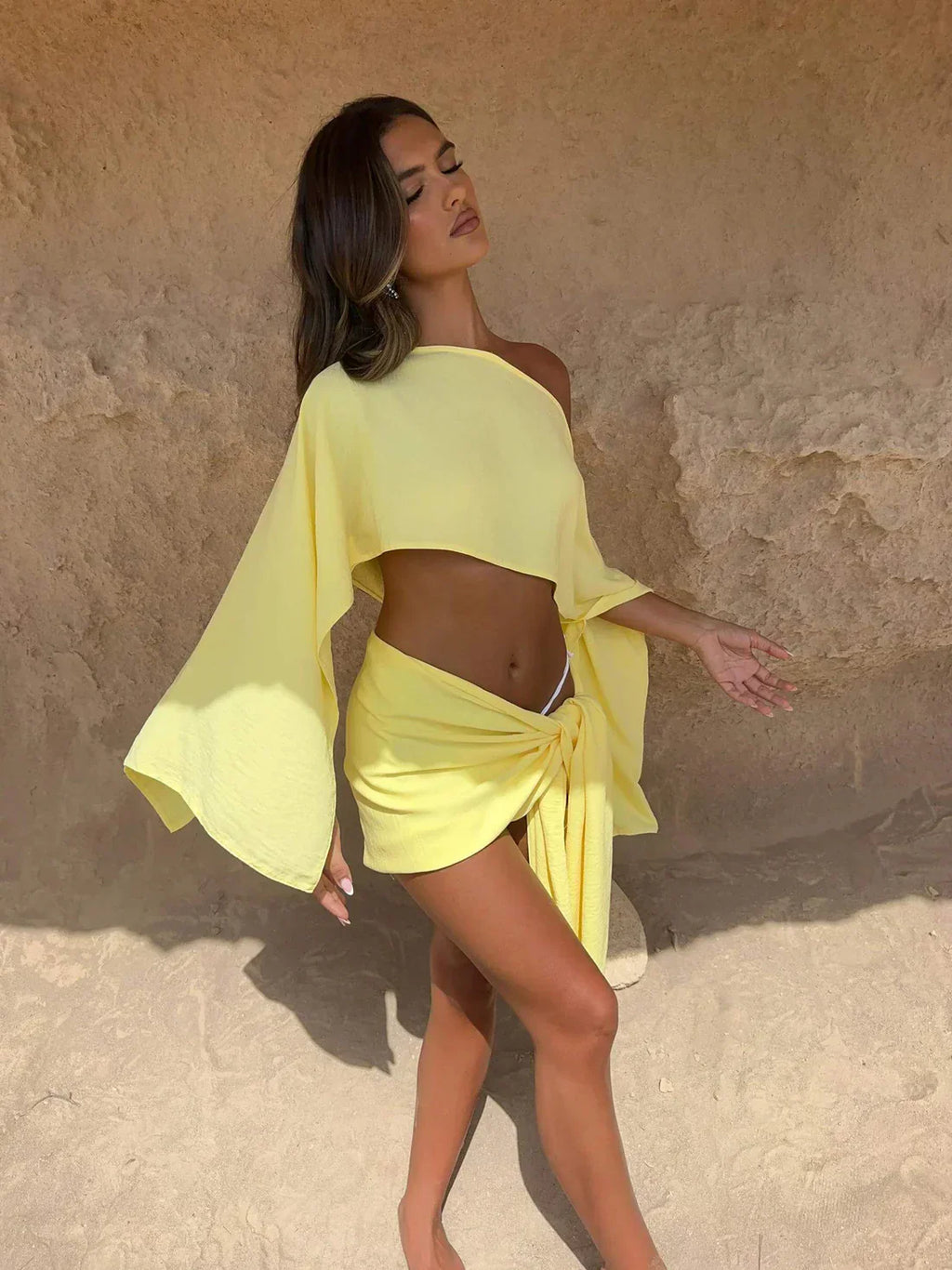Conjunto de top y pareo playero | Blanca
