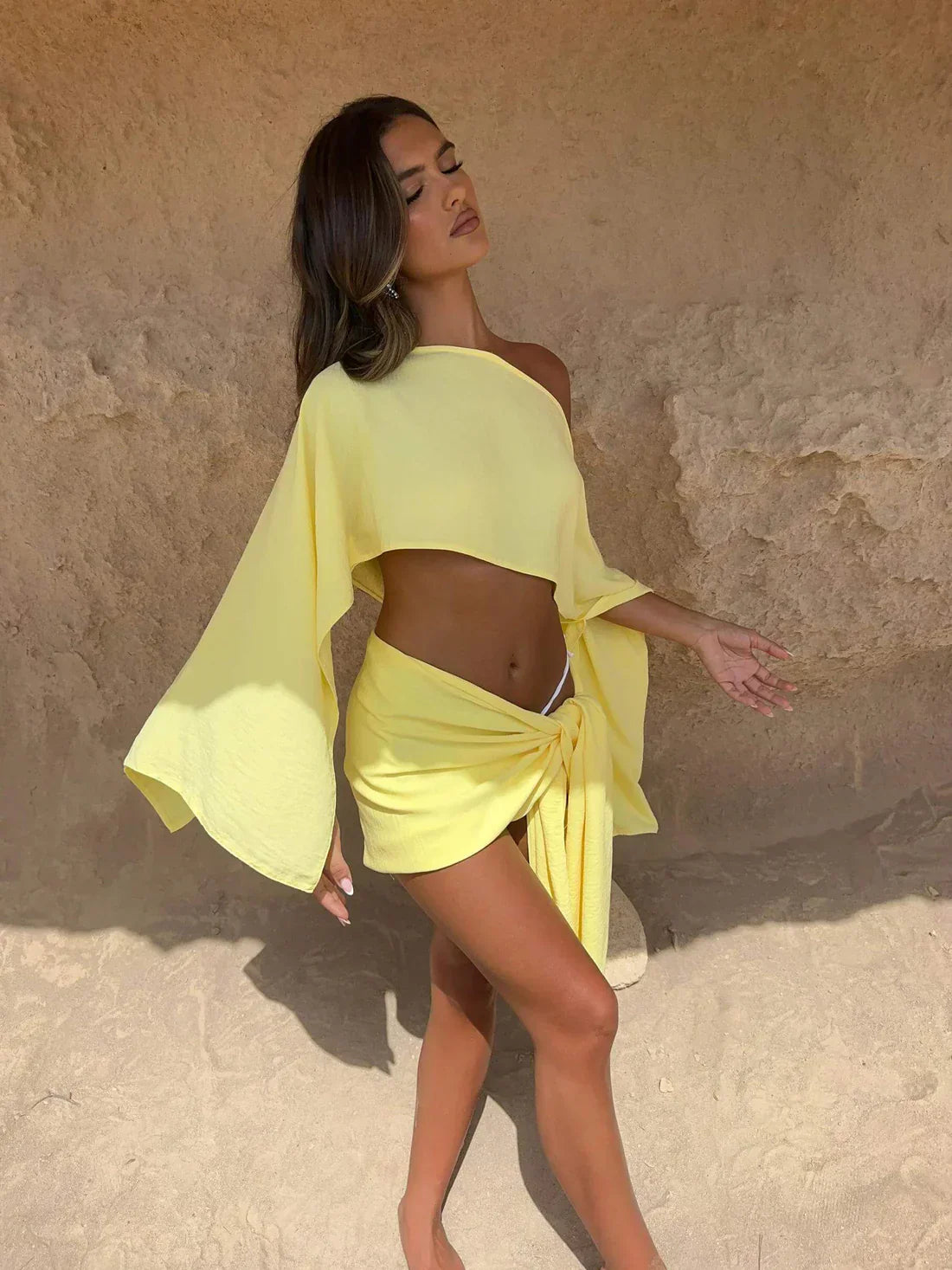 Conjunto de top y pareo playero | Blanca