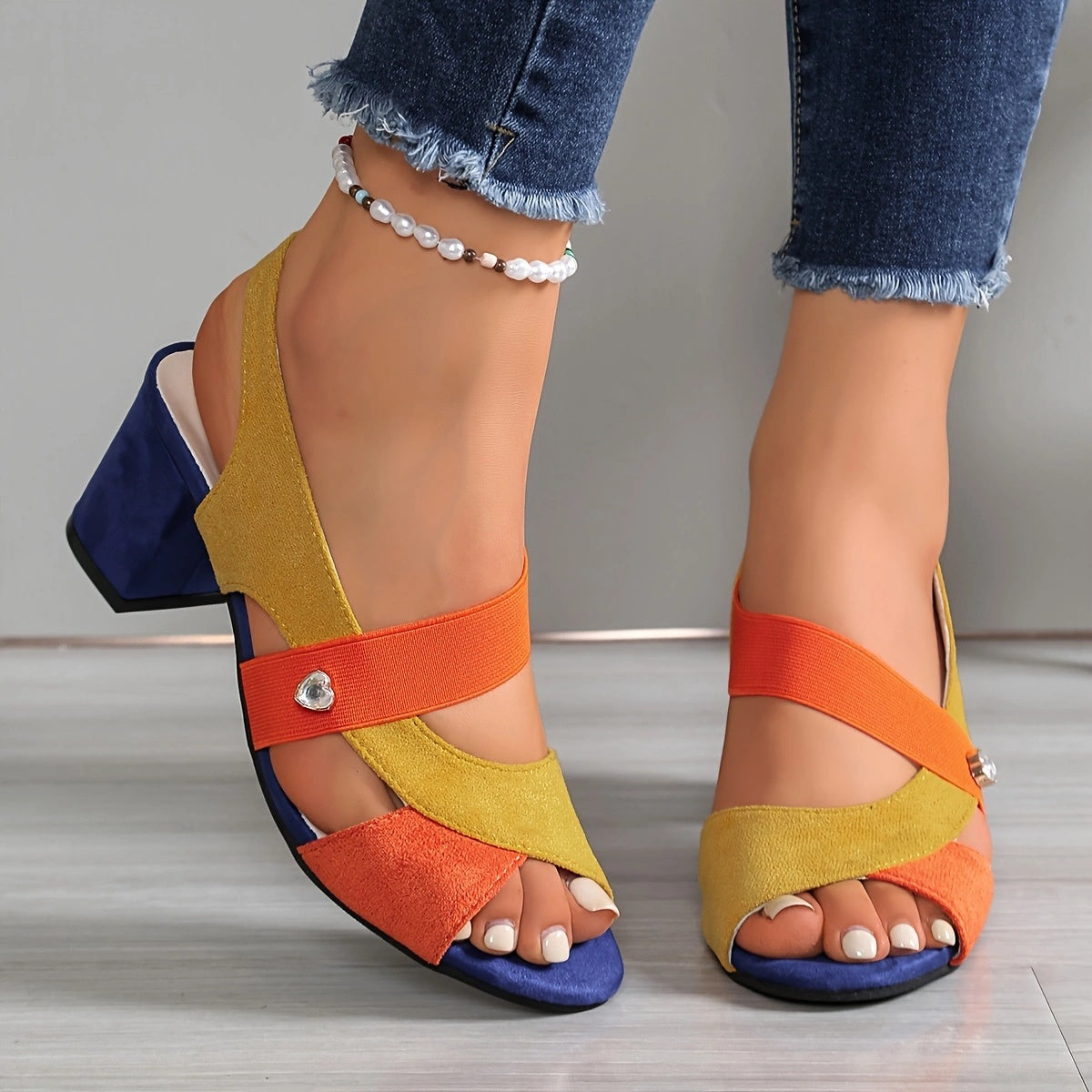 Sandalia color block con joya | Elara