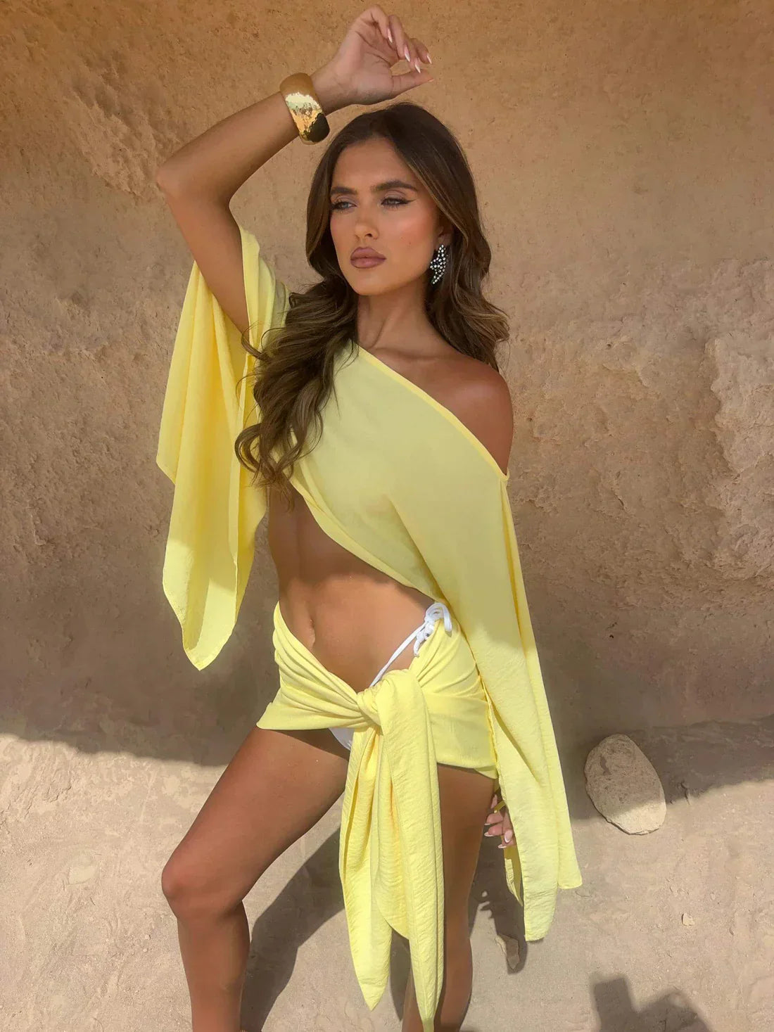 Conjunto de top y pareo playero | Blanca