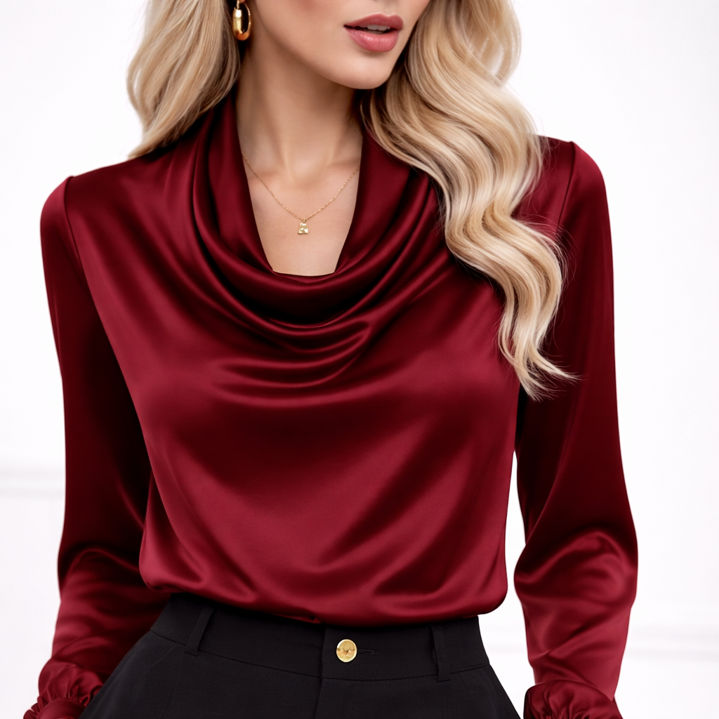 Blusa satinada con cuello drapeado | Serena