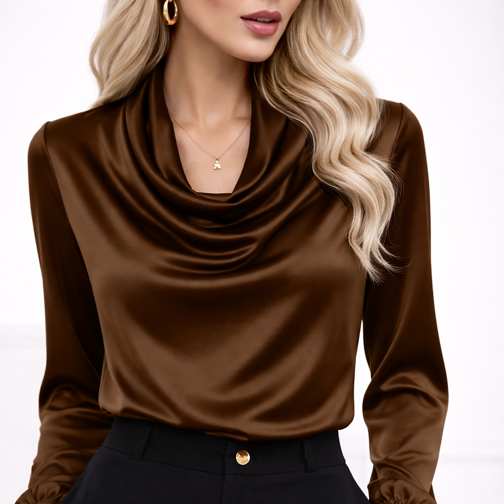 Blusa satinada con cuello drapeado | Serena