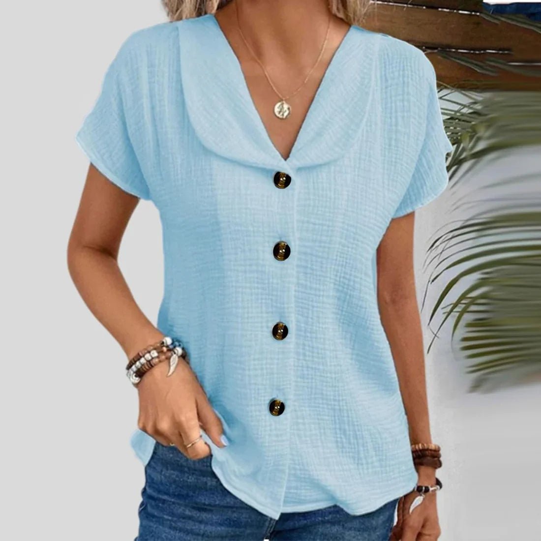 Blusa de manga corta con botones | Jade