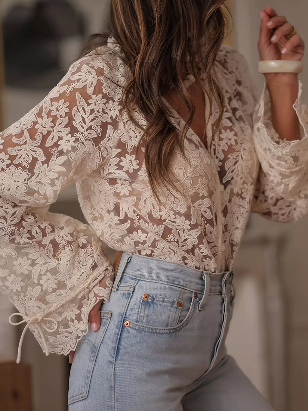 Camisa de manga larga con botones de encaje | Linda