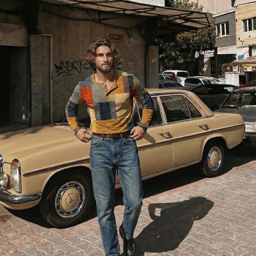 Camiseta henley de estampado patchwork | Marco
