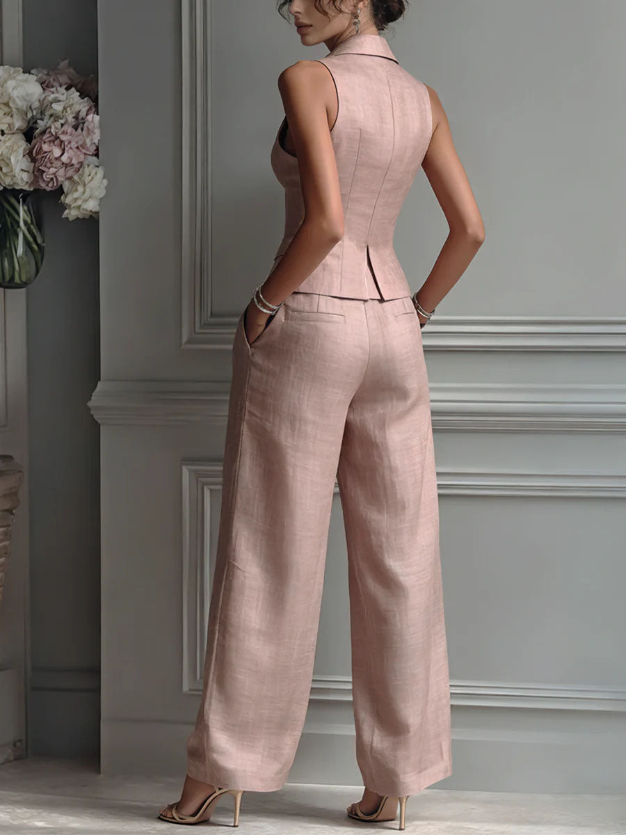 Conjunto de chaleco con solapa y pantalón fluido | Darienne