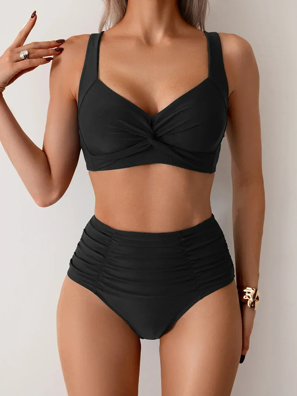 Bikini bandeau de talle alto fruncido | Nicoletta