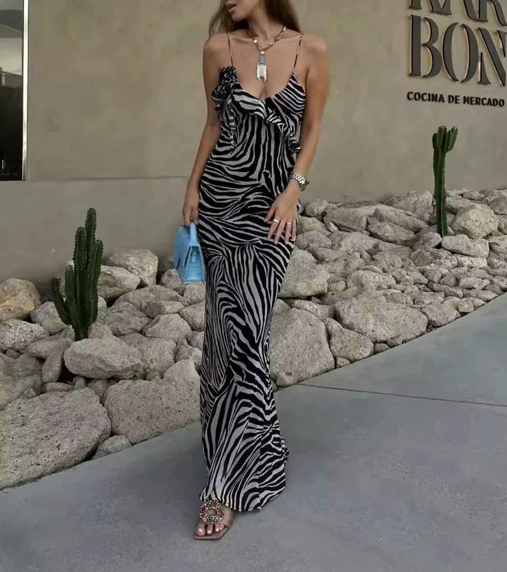 Vestido satinado con estampado de cebra | Lucía