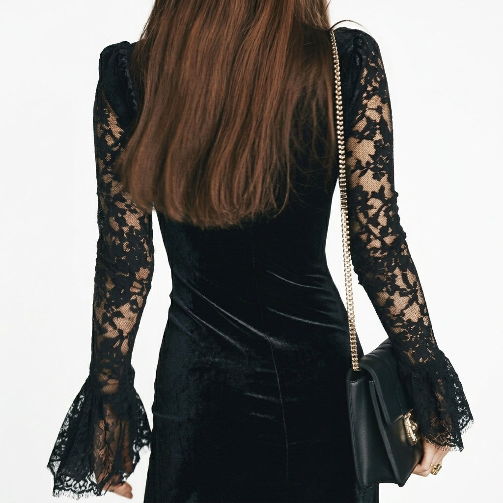 Vestido mini de terciopelo con encaje | Valeria