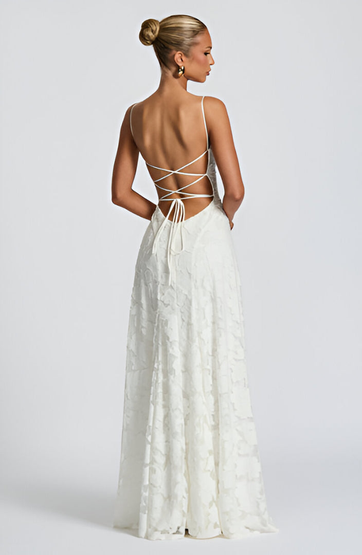 Vestido largo con apliques florales | Francisa