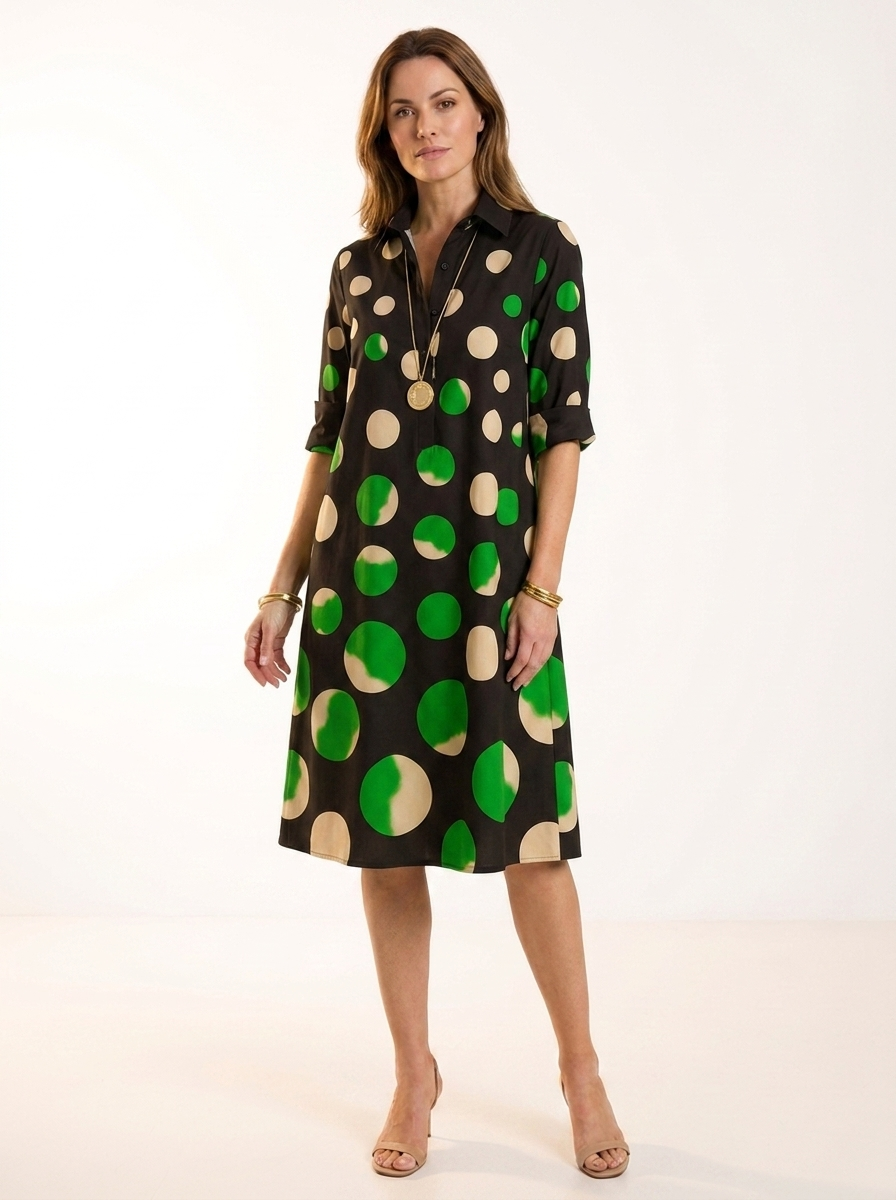 Vestido camisero midi de lunares bicolor | Loretta