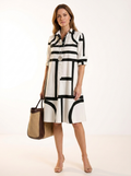 Vestido camisero midi con estampado geométrico | Annette